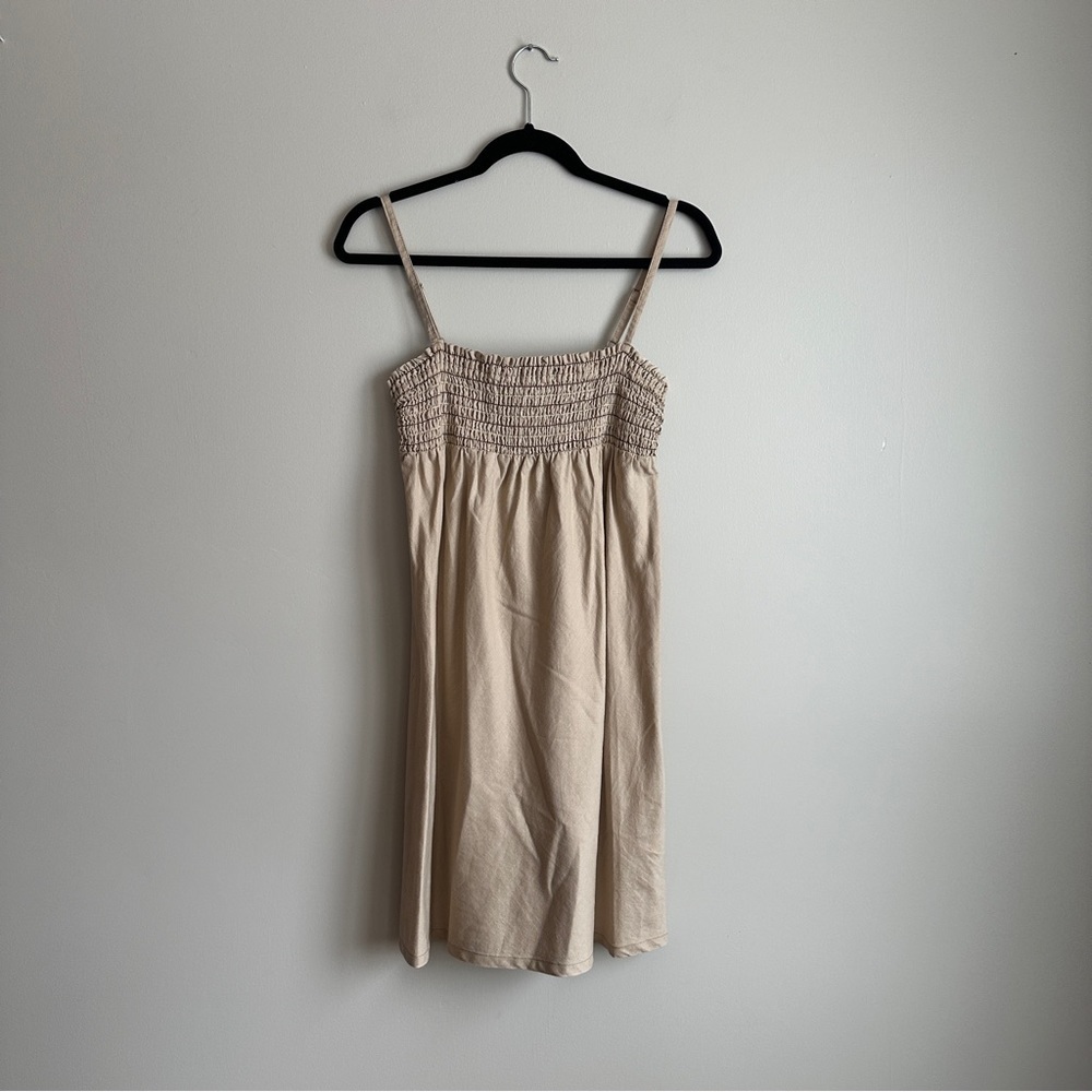 Old Navy Y2K Tan Babydoll Cotton Linen Dress M
